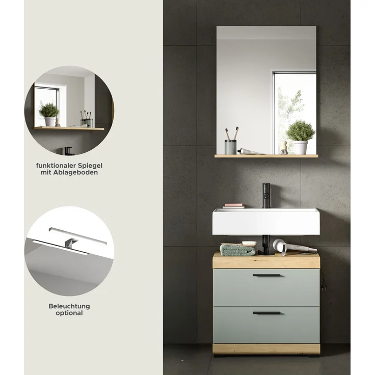 Xonox Scout Badkombination (B/H/T: 60x191x34 cm) in Salbei und Artisan Eiche Nachbildung – Bild 10