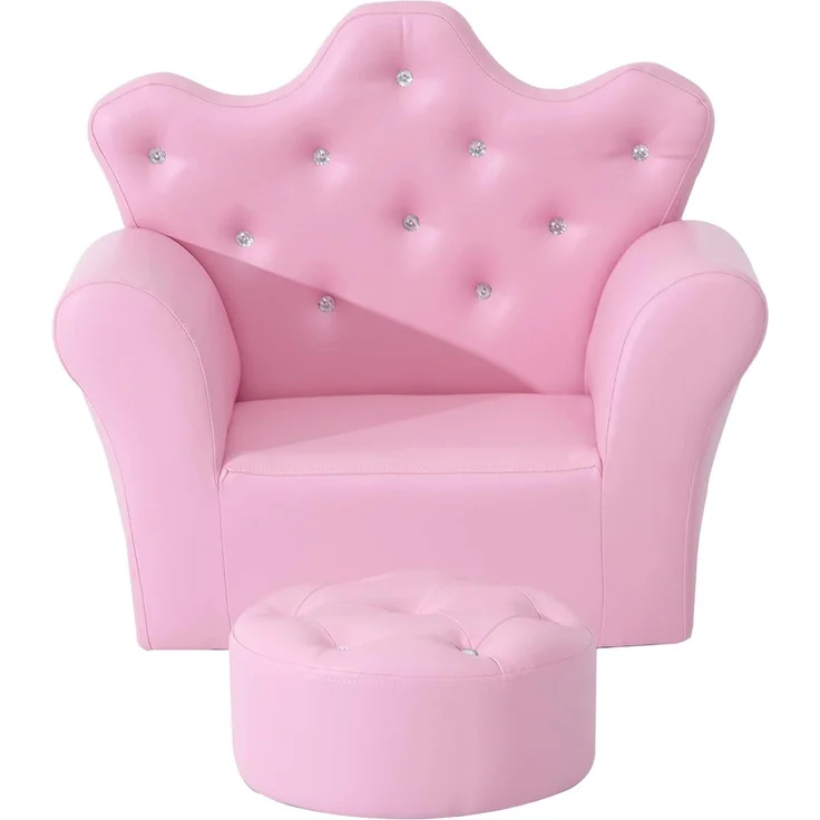 HOMCOM Sessel Kindersofa mit Ottomane Prinzessinnen (Prinzessinnen Sofa, 1-St, Kindersofa), Rosa 58 x 40.5 x 49 cm – Bild 9