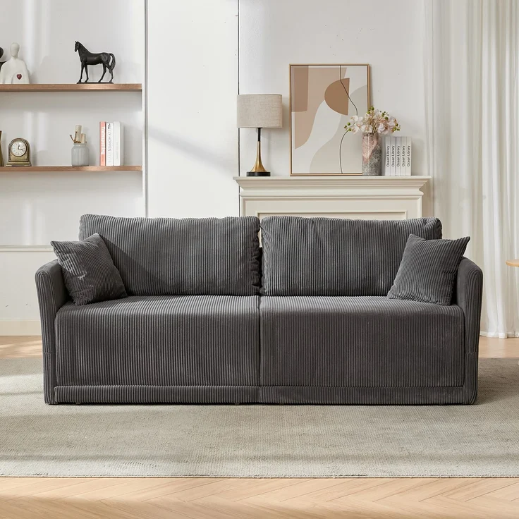 Wohnora-Moderne minimalistische Stoffsofa mit multifunktionaler Umwandlung – Komfortables Schlafsofa für Wohnzimmer, Büros und Studios, klappbares Doppelschlafsofa für kleine Wohnungen,H 84cm x T 182cm x B 88cm,Grau – Bild 3