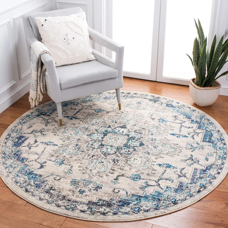 SAFAVIEH Distressed Teppich für Wohnzimmer, Esszimmer, Schlafzimmer - Madison Collection, Kurzer Flor, Elfenbein und Grau, 160x160 cm