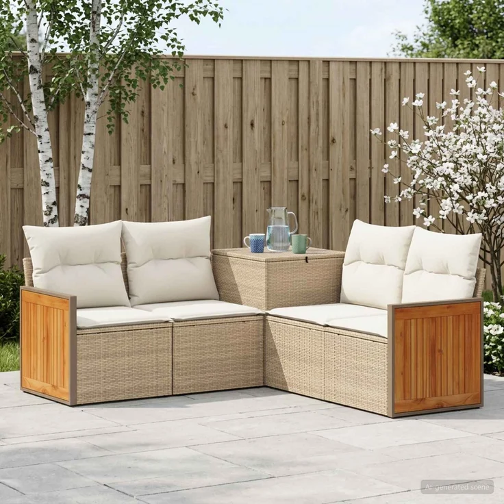 vidaXL Sofa Set 5 stk. Beige und Cremeweiß Polyrattan und Stahl 3447968 – Bild 1