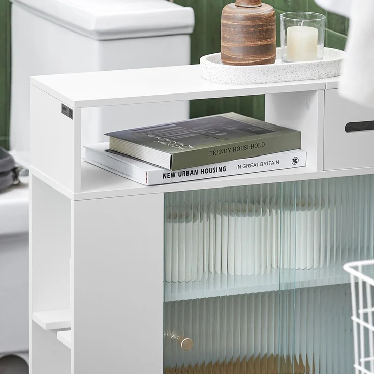 SoBuy BZR117-W Toilettenschrank mit Toilettenpapierhalter, MDF, Lackiert, Weiß, 60 x 71 x 44 cm – Bild 5