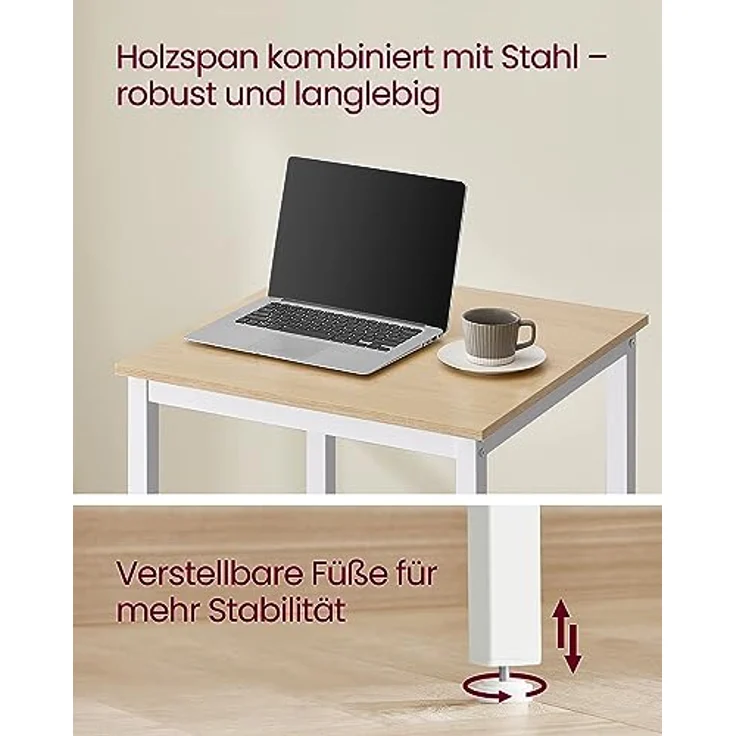 Vasagle Bartisch, Stehtisch, Küchentisch, hoch, mit Stahlgestell, 60 x 60 x 92 cm, einfache Montage, für Küche, Wohnzimmer, modern, Eichenbeige-Weiß von Songmics LBTDE025W09 – Bild 6