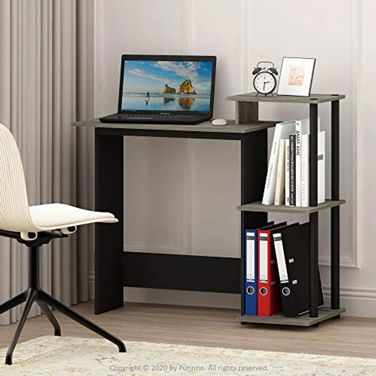 Furinno Efficient Home Laptop Notebook Computertisch mit quadratischen Regalen, Französische Eiche/Schwarz – Bild 9
