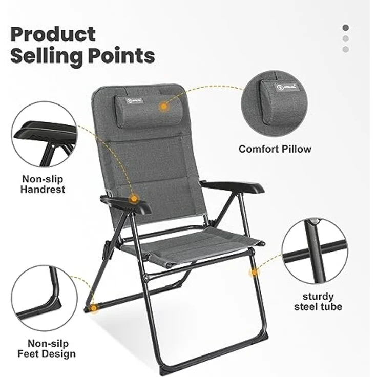 HOMECALL Campingstuhl Gartenstuhl Anglerstuhl Faltsessel Klappstuhl für Wohnwagen Outdoors (UV++ Olefin-Stoff), 5 fach Verstellbarer Rückenlehne, Hochlehner, Gepolsterter, bis 150kg – Bild 5