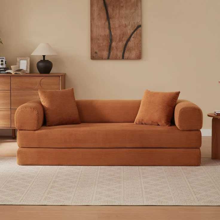 Flaches Cord-Bodensofa, 3-Sitzer-Blocksofa Cloud mit hochdichter Schaumstofffüllung für das Wohnzimmer--Terrakotta--159x89x57cm--YOUDENOVA – Bild 2