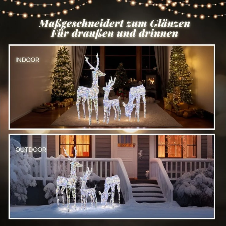 LALAHO Weihnachtsfigur 3-tlg. LED Rentier Familie Weihnachtsbeleuchtung, mit 270 LEDs, Rentier Weihnachten Deko für Außen und Innen – Bild 3