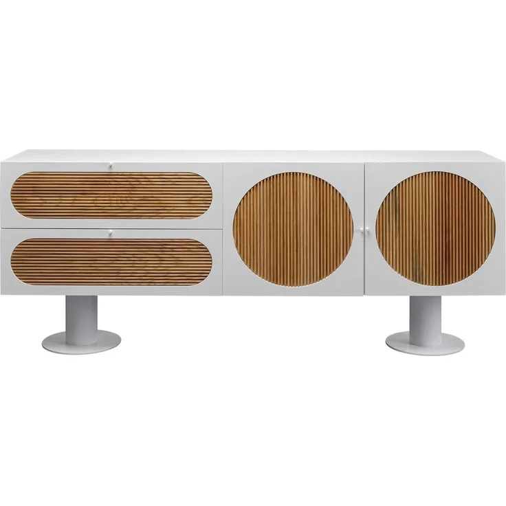 Kare Design Sideboard Atomic, Weiß, Eicheholz, futuristisch, Lowboard, Zwei Schubladen, Aufbewahrung, Wohnzimmer, 76 x 183 x 40 cm (H/B/T)