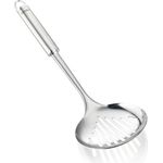 Leifheit Schaumlöffel 36 cm Sterling-Serie, Abseihlöffel aus rostfreiem Edelstahl, hochwertiges Design, Sieblöffel mit ovalem Griff, Schaumkelle mit praktischer Aufhängeöse, Schöpfkelle, silber