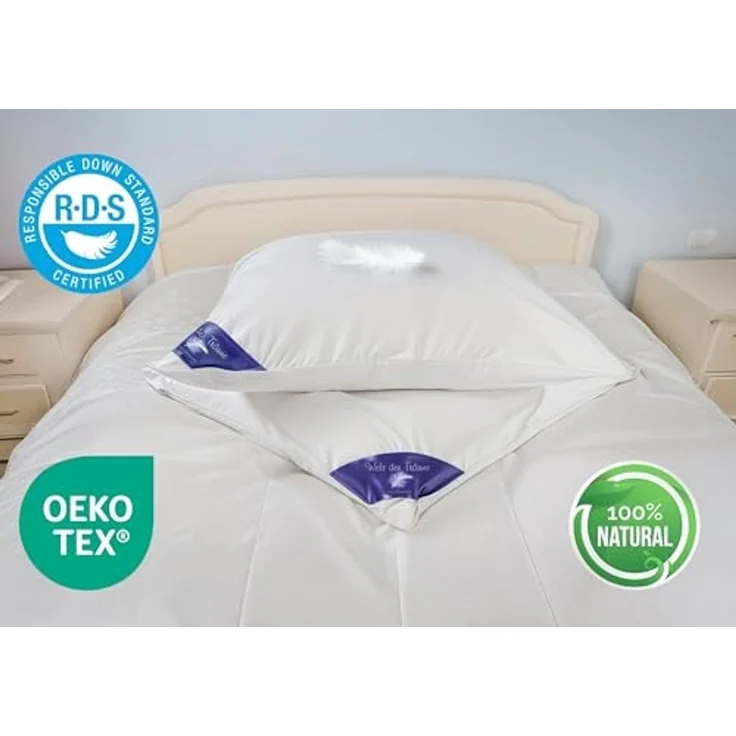 Welt der Träume 3-Kammer-Kopfkissen 2 Stück 80 x 80 cm Daunenkissen Füllung 1600 Gr. oder 1400, Füllung: Federn und Daunen, Bezug: 100% Baumwolle, Rückenschläfer, Bauchschläfer, Seitenschläfer, Set, 2 Stück, 100% Naturprodukt, Allergiker geeignet, Herg... – Bild 4