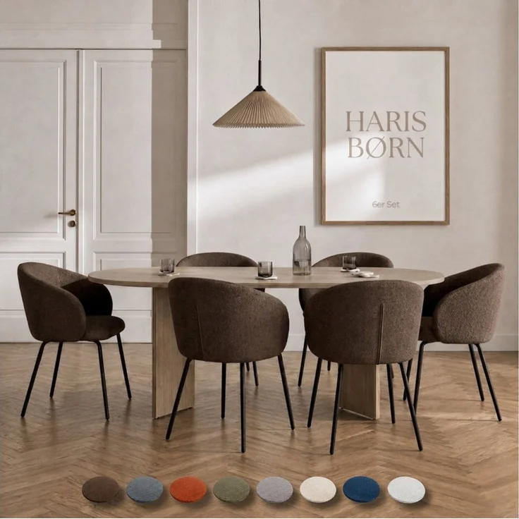 Haris Børn Esszimmerstuhl mit Armlehnen NØR - Hochwertige Polsterstühle für Esszimmer (Set, 6 St), Braun - Premium Esszimmer Stühle & Wohnzimmer Stühle – Bild 1