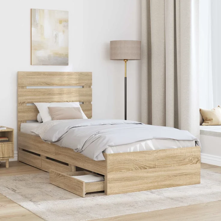 vidaXL Bettrahmen Sonoma-Eiche 100 x 200 cm Ingenieurs Holz 3411854 – Bild 3