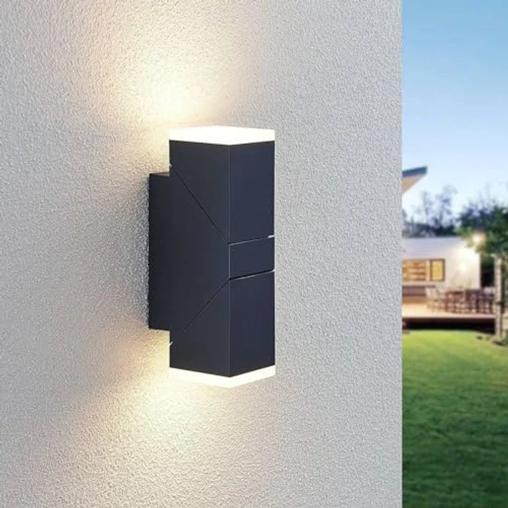 Lindby LED Wandleuchte außen Sally, spritzwassergeschützt, schwarz, Aluminium, 2-flammig, IP54, inklusive Leuchtmittel – Bild 3