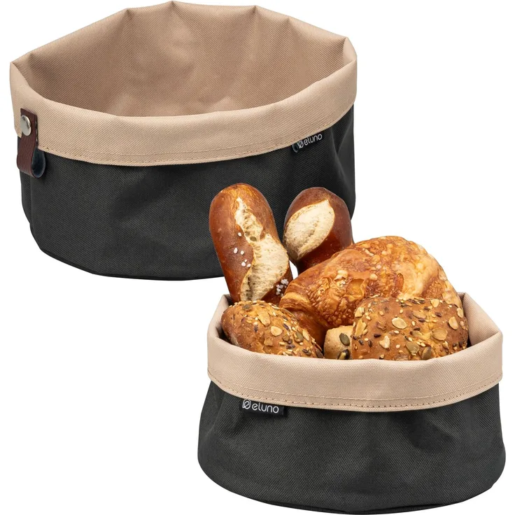 eluno Brotkörbe Novara 2er Set rund, Tetron, Anthrazit, ca. 25 x 15,5 x 25 cm (B/H/T)