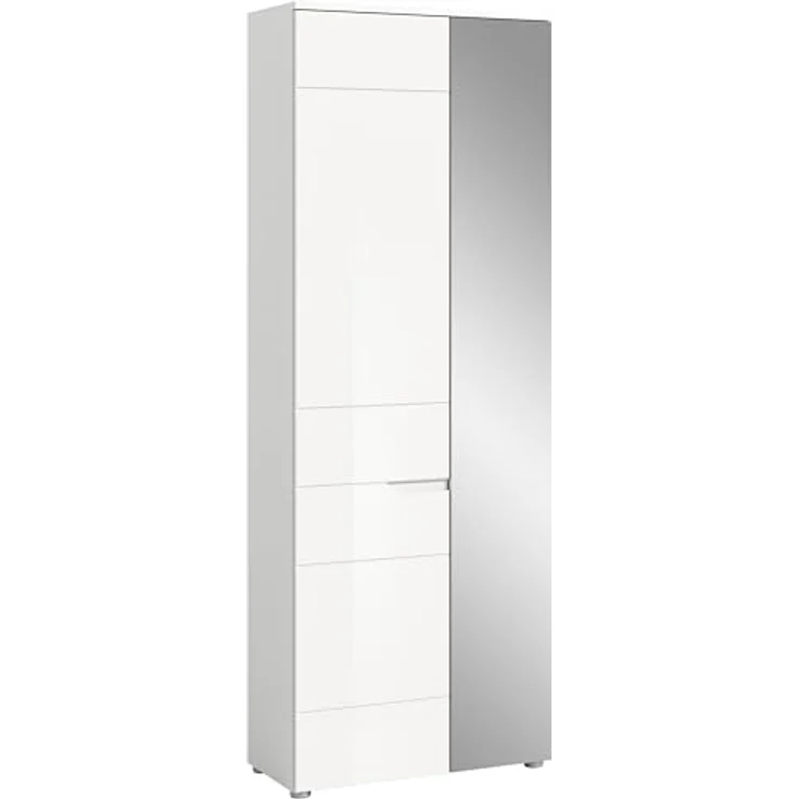 xonox. home Garderobe Solero X7WA9613 Garderobenschrank Flurschrank in Weiß Nachbildung und weiß Hochglanz tiefzieh, ca. B/H/T: 68 x 193 x 37 cm – Bild 2
