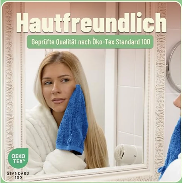 Green Mark Handtuch-Set mit 10 Teilen – 100% Baumwolle – 4 Handtücher 50×100 cm, 2 große Duschtücher 70×140 cm, 2 Gästetücher 30×50 cm und 2 Waschhandschuhe – Royalblau – Bild 6