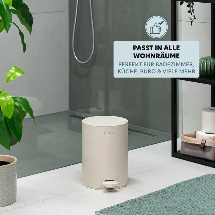 eluno Kosmetikeimer ZINOLA, 3 Liter Fassungsvermögen, aus Kunststoff und Metall, beige – Bild 6
