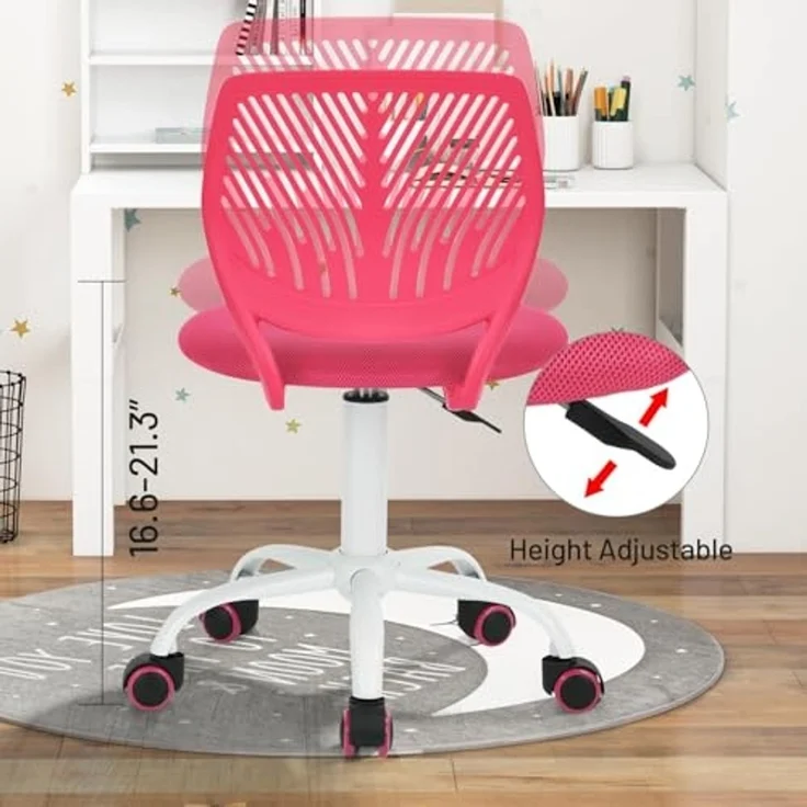 FurnitureR Kinder Schreibtischstuhl, Verstellbarer Höhendrehstuhl mit kleinem Loch Rückenlehne Design, geeignet für Kinderzimmer oder Arbeitszimmer, Rosa – Bild 4