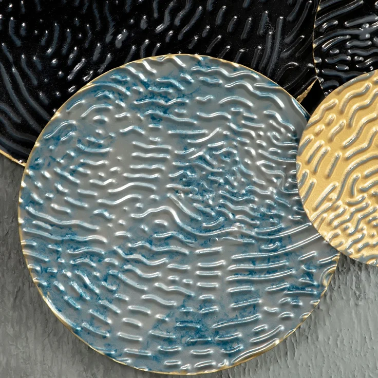 3D Wandbild Metallbild Wandskulptur moderne Wohnzimmerkunst 121x53cm in Gold Schwarz Blau für stilvolle Dekoration--Gold--121x4x53cm--YOUDENOVA – Bild 7