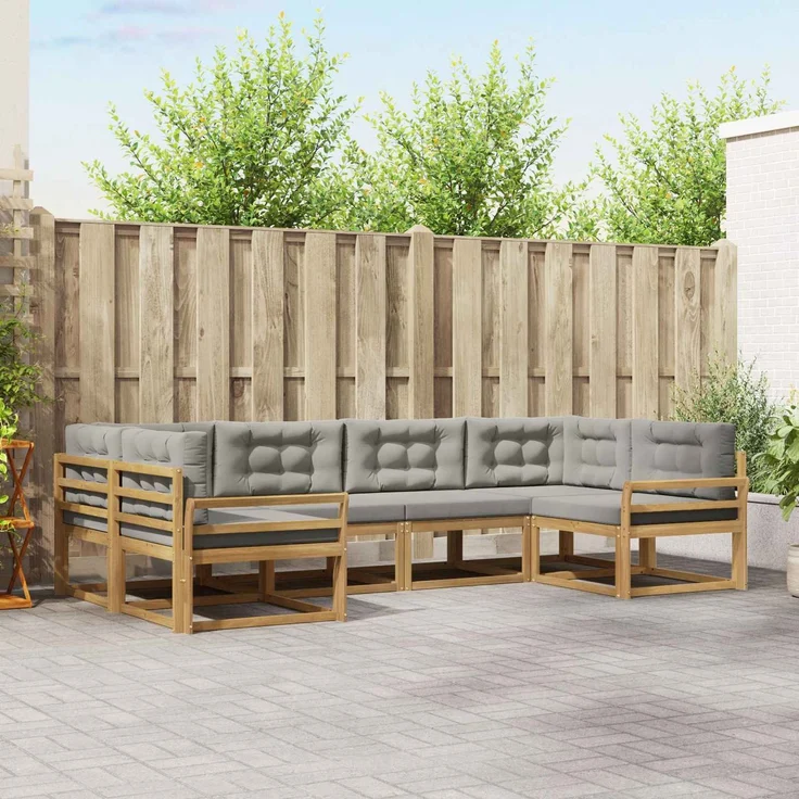 vidaXL Outdoor-Sofagarnitur 6 stk. 6-Sitzer Weiß und Hellgrau 3386935 – Bild 1