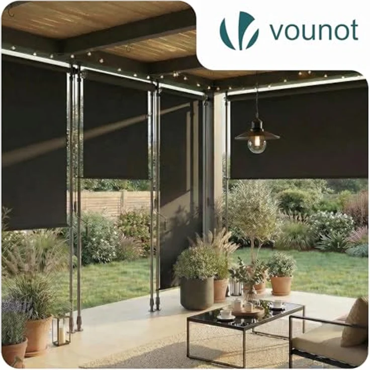 VOUNOT® Klemmmarkise Senkrechtmarkise 150x310 cm, Vertikalmarkise mit Handkurbel ohne Bohren, Ausziehbar Sichtschutz für Balkon, Garten & Terrasse, UV-Schutz & Wasserfest, Anthrazit – Bild 7