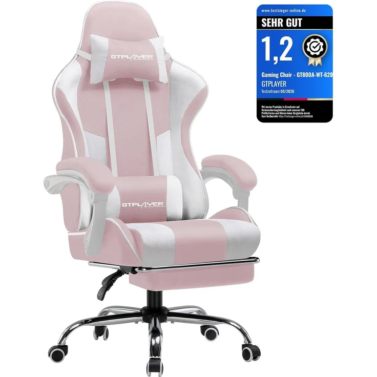 GTPLAYER Bürostuhl Gaming Stuhl Massage Gaming Sessel Ergonomischer Gamer Stuhl mit Fußstütze, Kopfstütze Massage-Lendenkissen, Gepolstert Game Chair, Drehsessel Stoff – Bild 1
