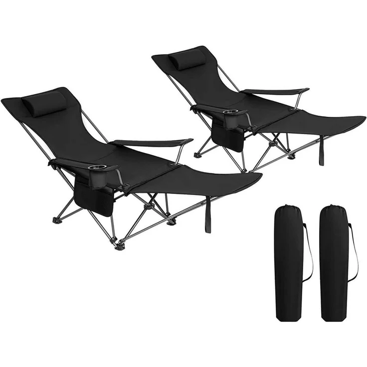 WOLTU 2er Set Campingstuhl klappbarer, Klappstuhl Liegestuhl für Outdoor, Angelstuhl Sonnenstuhl ultraleichter mit Armlehnen und Getränkehalter Schwarz – Bild 1