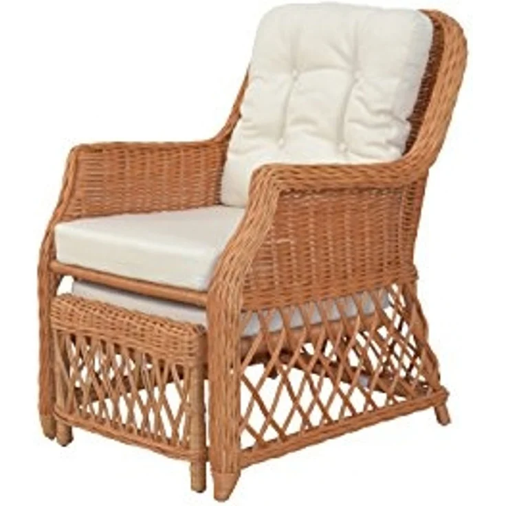 Rattansessel, Relaxsessel mit ausziehbarem Fußteil, handgeflochten, honigfarben – Bild 4
