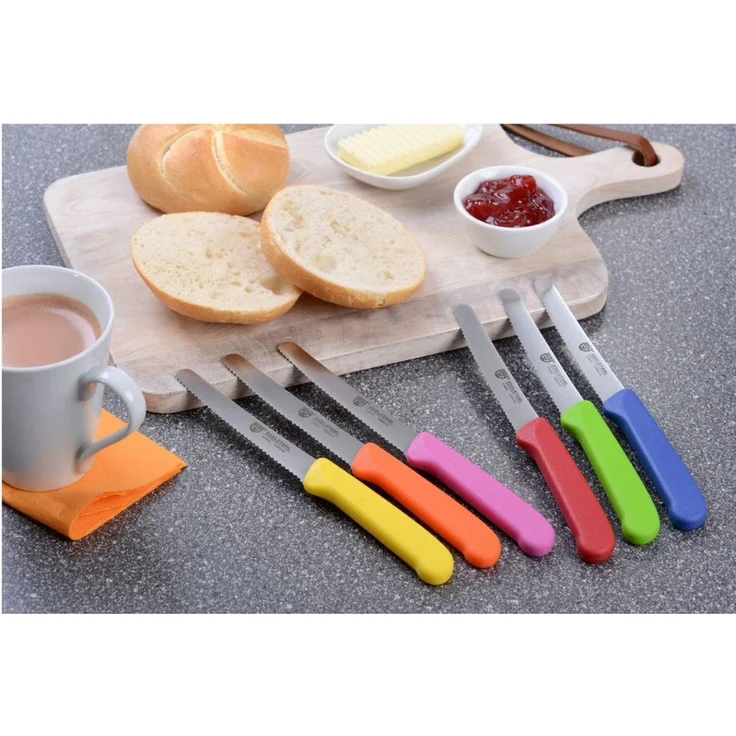 GRÄWE | Tafelmesser 6 Stück | Messerset zum Schneiden | mit einseitigem Wellenschliff | ideales Brötchenmesser zum Frühstück | Bunt – Bild 2