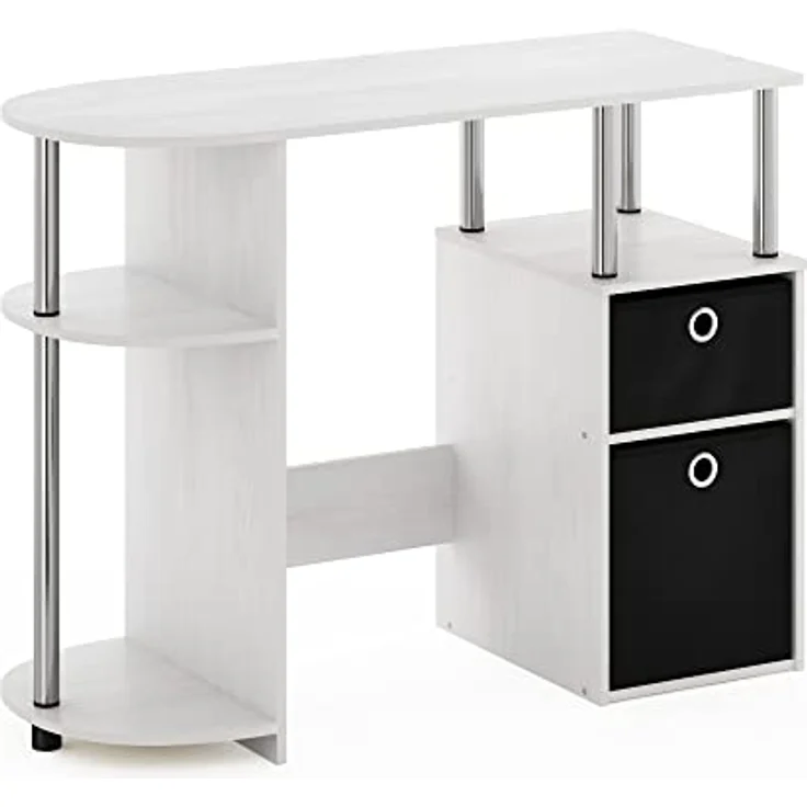 Furinno JAYA Simplistisch Computer-Schreibtisch mit Schubladen, Weiße Eiche/Chrom/Schwarz – Bild 6