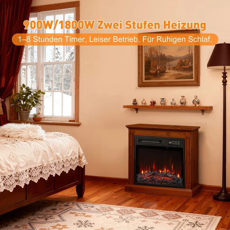 HOMAVO Elektrokamin mit Schrank, 18''/23'' Elektrokamin mit Heizung, 3D-Flammeneffekt, Fernbedienung, Timer(18'') – Bild 4