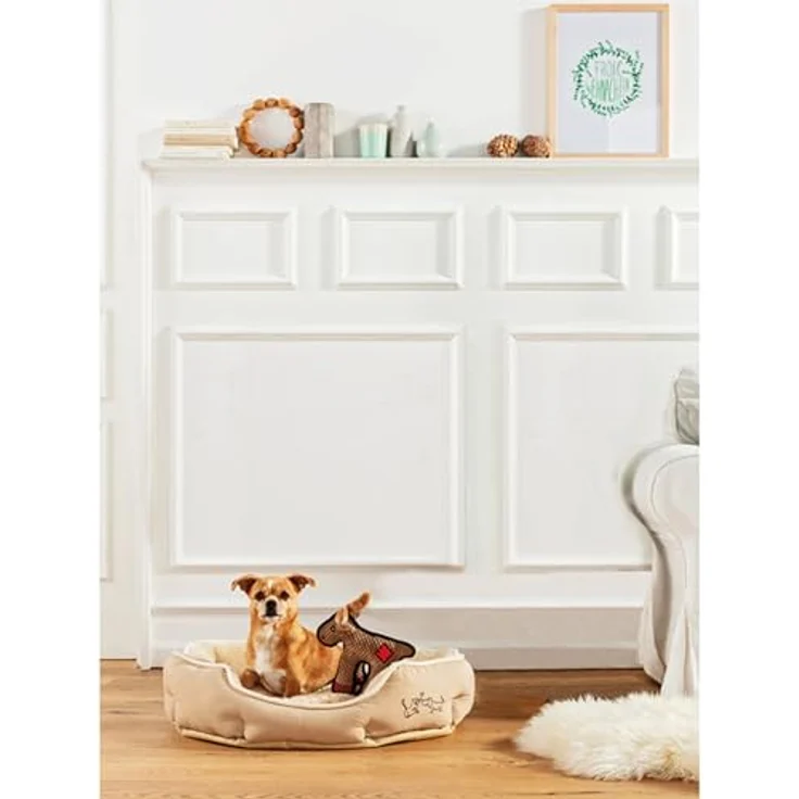 Dehner Lieblinge Hundebett und Katzenbett Sammy, oval, ca. 57 x 52 x 14 cm, Polyester, beige – Bild 5