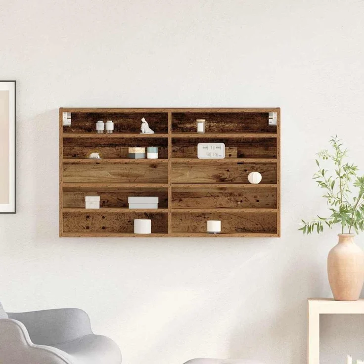 vidaXL Vitrine mit Regal Altholz 100 x 15 x 58 cm Holzwerkstoff 873904 – Bild 3