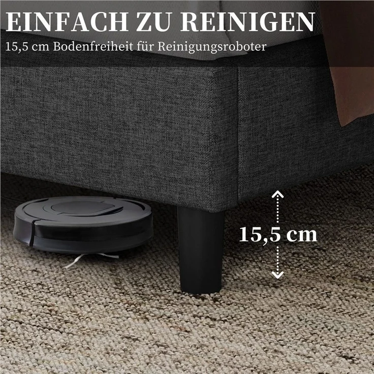 Yaheetech Polsterbett, 160x200 cm, mit höhenverstellbarem Kopfteil und Lattenrost, Dunkelgrau – Bild 9