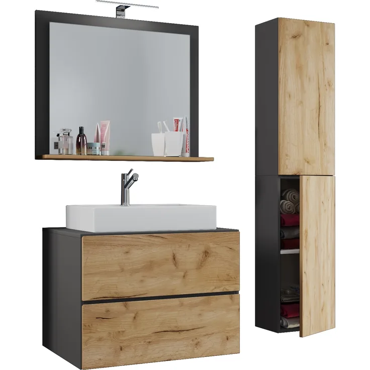 VCM Badmöbel Waschtisch Lendas 915296 Anthrazit / Honig-Eiche H. 150 x B. 93 x T. 51 cm