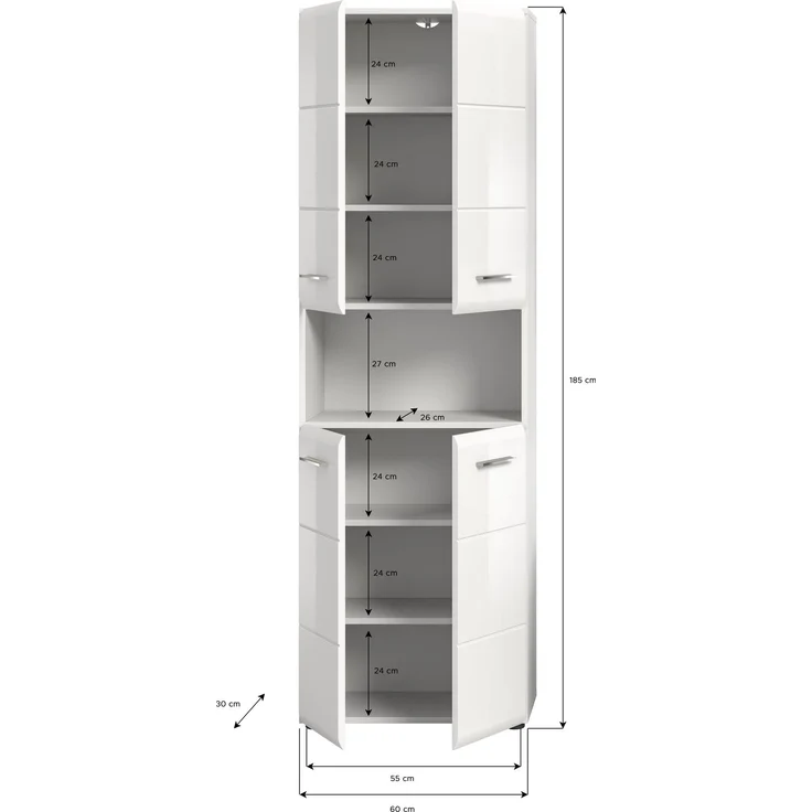 Hochschrank Ice - Weiß / Weiß Hochglanz – Bild 4