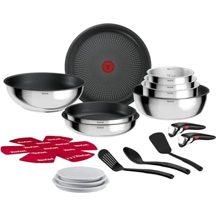 Tefal Ingenio Comfort Max 20-tlg. Kochgeschirr-Set, Titanium Antihaftversiegelung, stapelbar, platzsparend, Thermo-Signal, für alle Herdarten, sicherer Griff, mühelose Reinigung, Edelstahl, L966SK44 – Bild 1