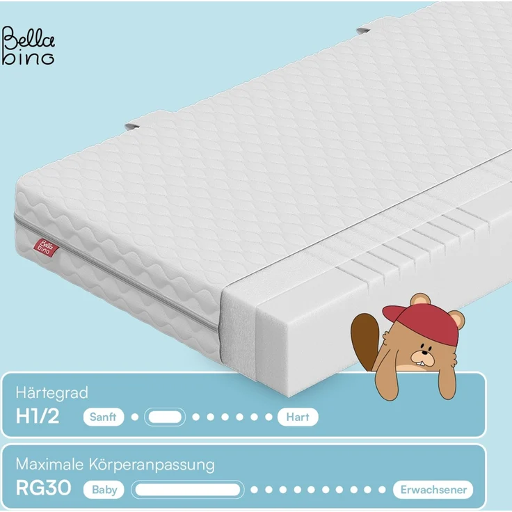 Bellabino 'Bia' Hausbett 80x160 cm mit Matratze, natur, Kiefer Massivholz, Bodenbett in Hausoptik, Montessori Kinderbett mit Rausfallschutz und Lattenrost – Bild 6