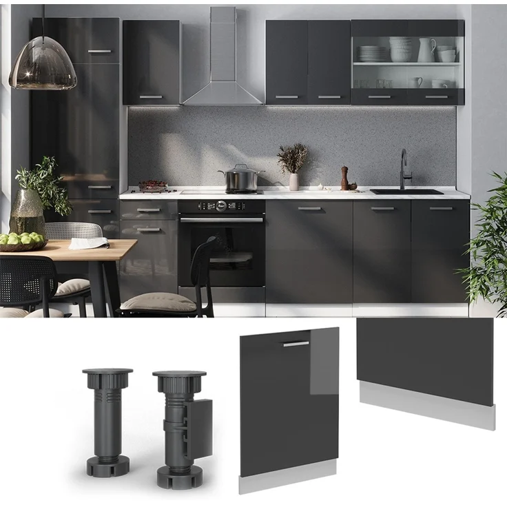 Geschirrspülblende R-Line Anthrazit Hochglanz 60 cm ohne Arbeitsplatte Vicco – Bild 3