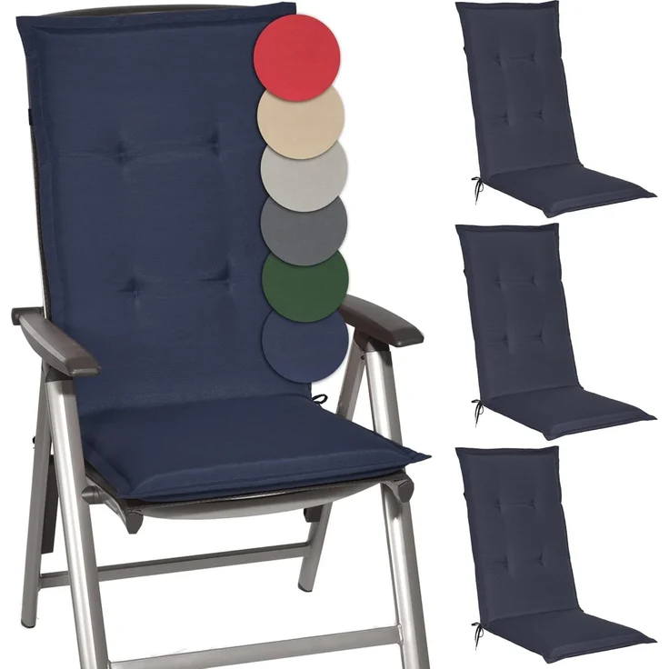 Beautissu 4er Set Hochlehner Auflagen Loft HL 120 x 50 x 6 cm Dunkelblau – Bild 1