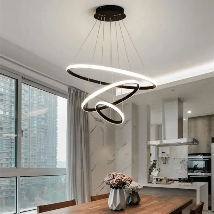 DELIPOP – 75W LED – Pendelleuchte – 3 Ringe, modernes rundes Design, Schwarz – 3000K/4500K/6500K – Wohnzimmer, Schlafzimmer, Esszimmer – Ø 20+40+60 cm – 60x60x150cm