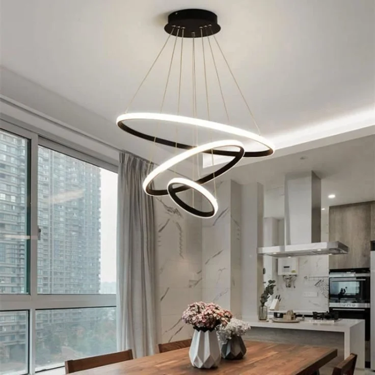 DELIPOP – 75W LED – Pendelleuchte – 3 Ringe, modernes rundes Design, Schwarz – 3000K/4500K/6500K – Wohnzimmer, Schlafzimmer, Esszimmer – Ø 20+40+60 cm – 60x60x150cm – Bild 1