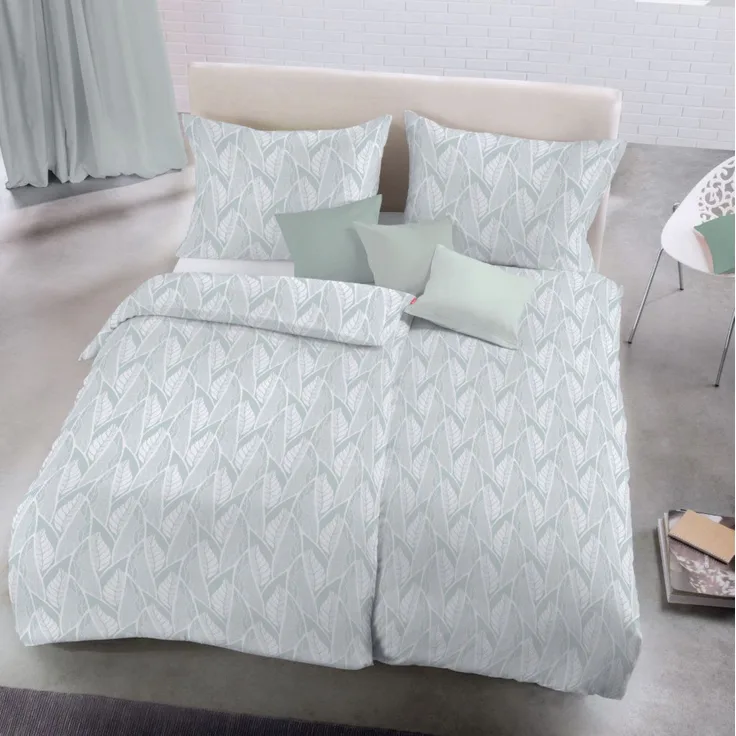 Fleuresse Lech Edelflanell Bettwäsche 240x220 Blätter uni lind eisblau 604391-5