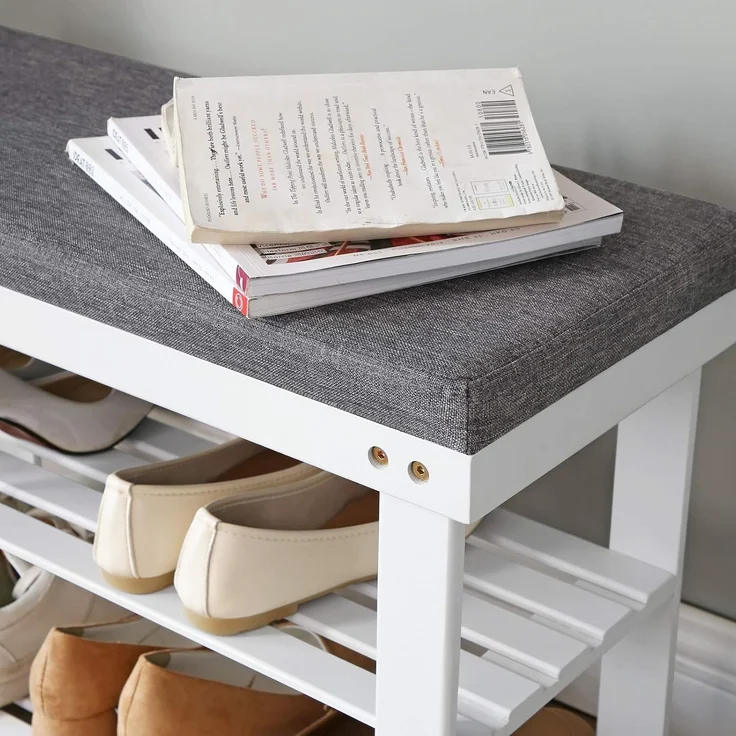 Bambus-Schuhbank, 2-stöckiges Schuhregal, stabiler Schuh-Organizer für Eingangsbereich, Wohnzimmer, Sitzbank für bis zu – Bild 7