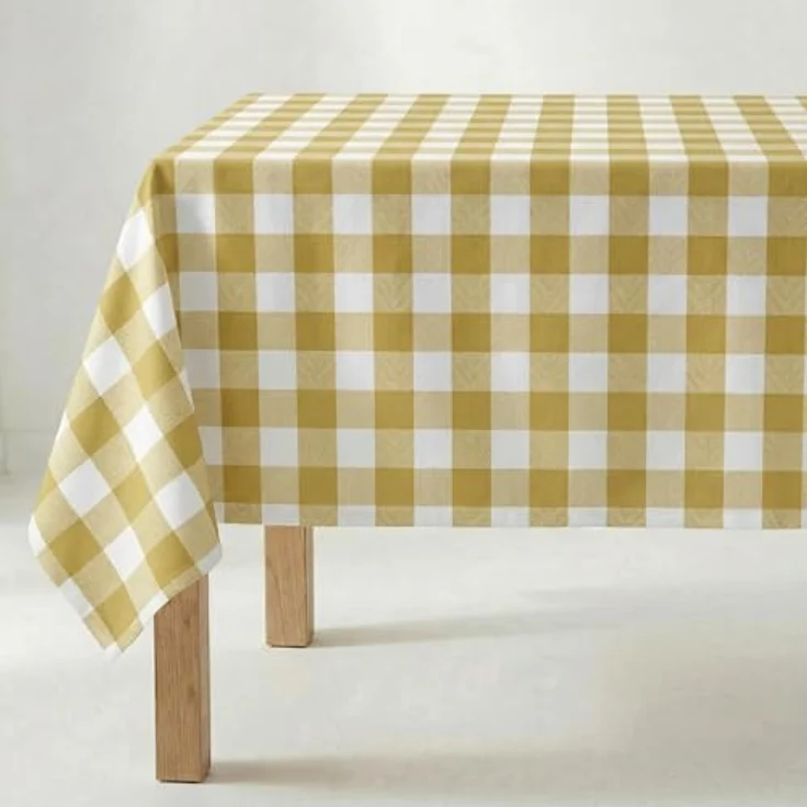 Belum Tischdecke, harzbeschichtet, schmutzabweisend, kariert, Vichy-Größe, 140 x 140 cm, fleckenabweisende Tischdecke, Vichy Senf, Tischdecke aus 100% Bio-Baumwolle – Bild 2