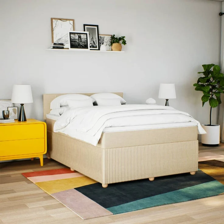 vidaXL Boxspringbett mit Matratze Creme 140x190 cm Stoff 3289756 – Bild 4