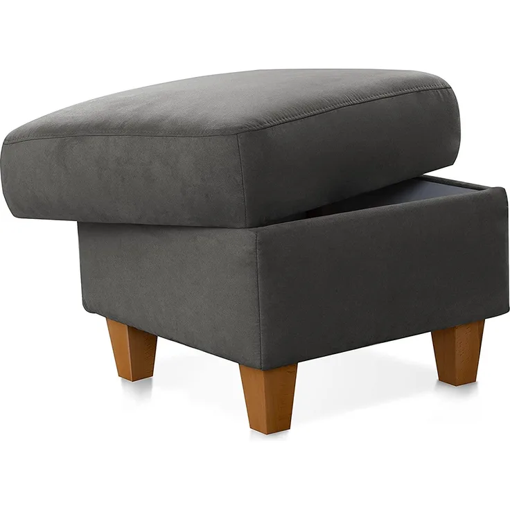 CAVADORE Polsterhocker Palera / Beistellhocker mit Stauraum, ideal als Fußhocker oder Sitzgelegenheit / 58 x 48 x 58 / Mikrofaser, Grau