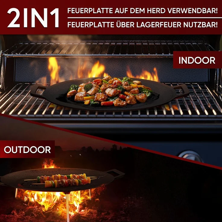 GUSSKÖNIG Gusseisen Grillplatte Ø42cm mit 3 Edelstahl Beinen Pflegepaste – Bild 6