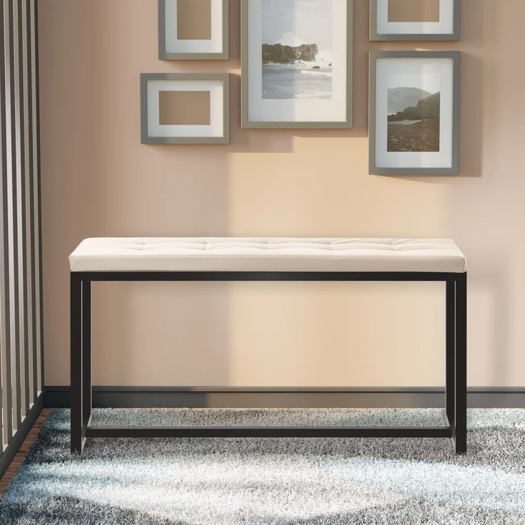 CLP Sitzbank Barci mit Polsterung und schwarzem Eisengestell,creme Kunstleder – Bild 3