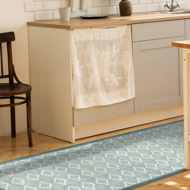 CREARREDA Old Style Green Kitchen Rug, 120 x 50 cm, Non-Slip and Washable Vinyl, 100% Made in Italy, Deluxe Line